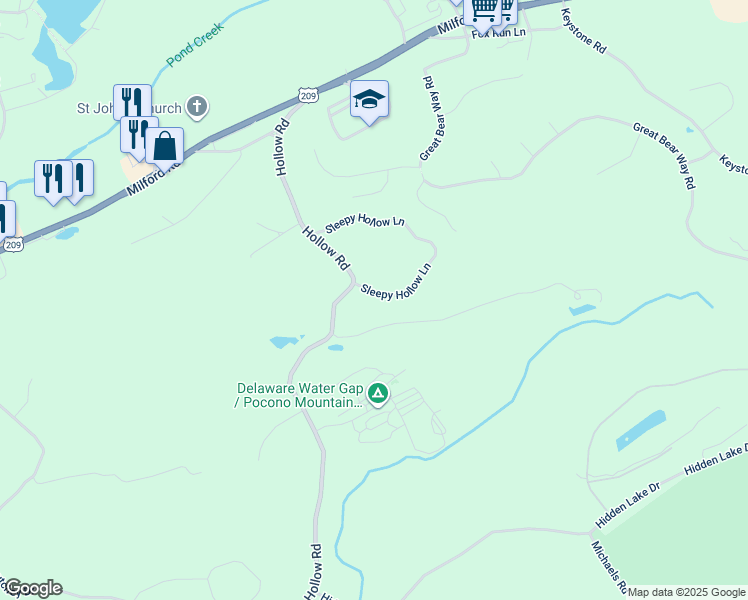 map of restaurants, bars, coffee shops, grocery stores, and more near 4 Sleepy Hollow Lane in East Stroudsburg