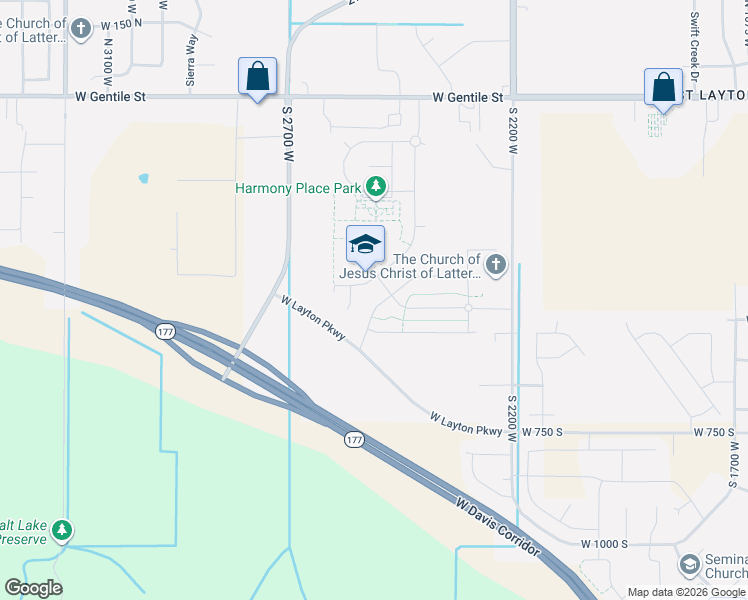 map of restaurants, bars, coffee shops, grocery stores, and more near 464 South Harmony Drive in Layton