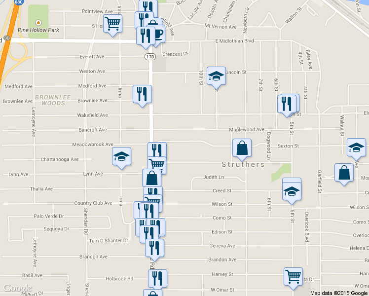 map of restaurants, bars, coffee shops, grocery stores, and more near 584 Sexton Street in Struthers