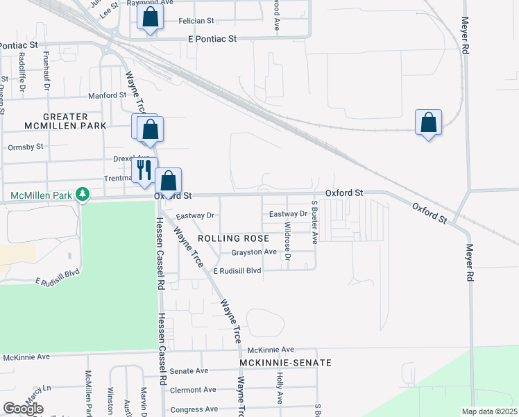 map of restaurants, bars, coffee shops, grocery stores, and more near 3731 Eastrowe Street in Fort Wayne