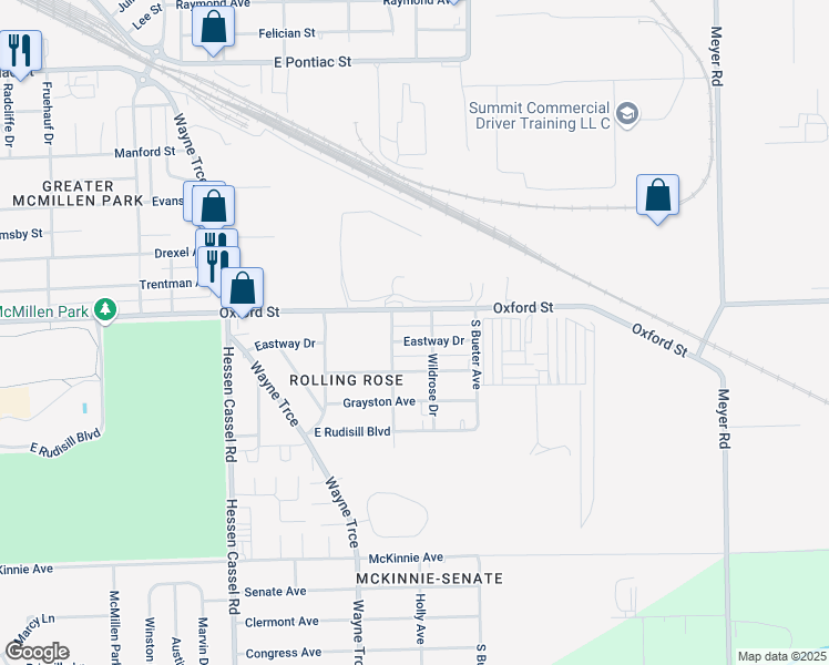 map of restaurants, bars, coffee shops, grocery stores, and more near 3815 Eastway Drive in Fort Wayne