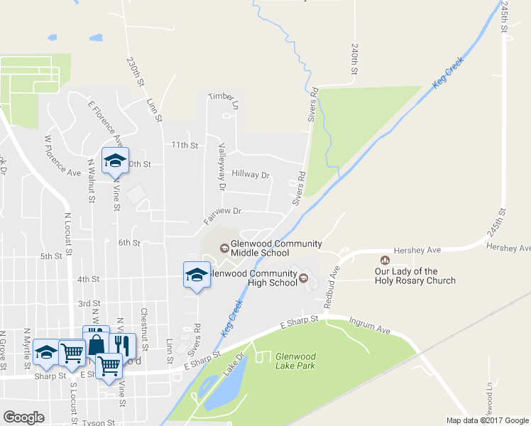 map of restaurants, bars, coffee shops, grocery stores, and more near 319 Fairview Drive in Glenwood