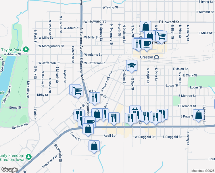 map of restaurants, bars, coffee shops, grocery stores, and more near 400-498 Livingston Avenue in Creston