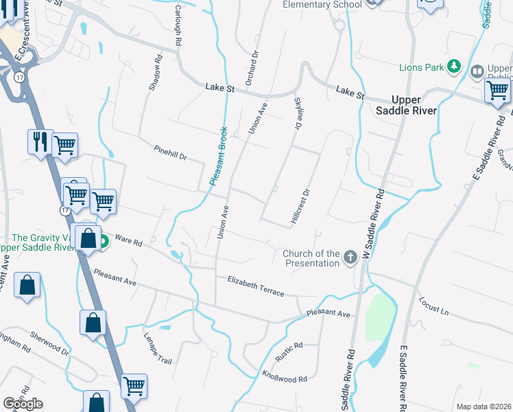 map of restaurants, bars, coffee shops, grocery stores, and more near 9 Skyline Dr in Upper Saddle River