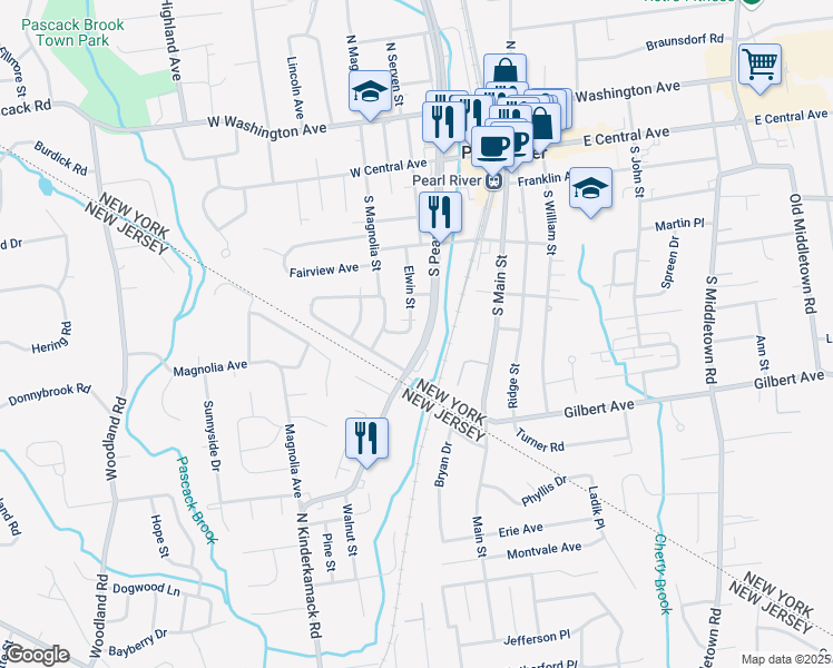 map of restaurants, bars, coffee shops, grocery stores, and more near 139 South Pearl Street in Pearl River
