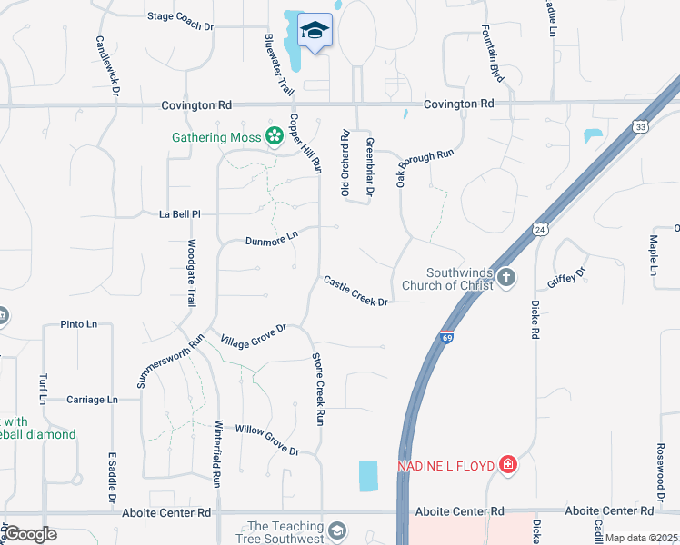 map of restaurants, bars, coffee shops, grocery stores, and more near 8630 Castle Creek Drive in Fort Wayne