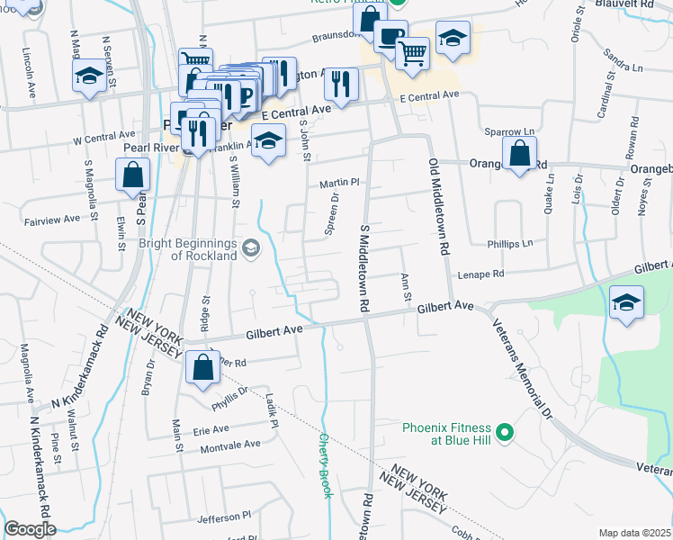 map of restaurants, bars, coffee shops, grocery stores, and more near 187 South Middletown Road in Pearl River