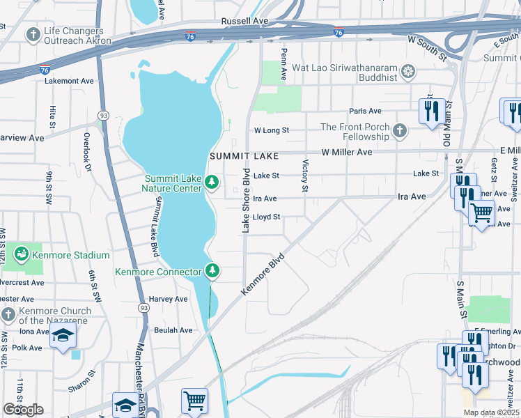 map of restaurants, bars, coffee shops, grocery stores, and more near 311 Lloyd Street in Akron