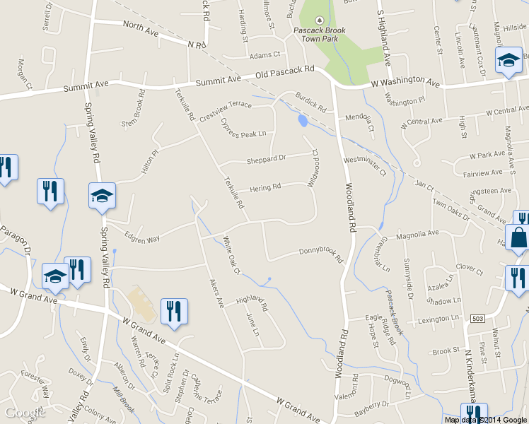 map of restaurants, bars, coffee shops, grocery stores, and more near 41 Donnybrook Road in Montvale