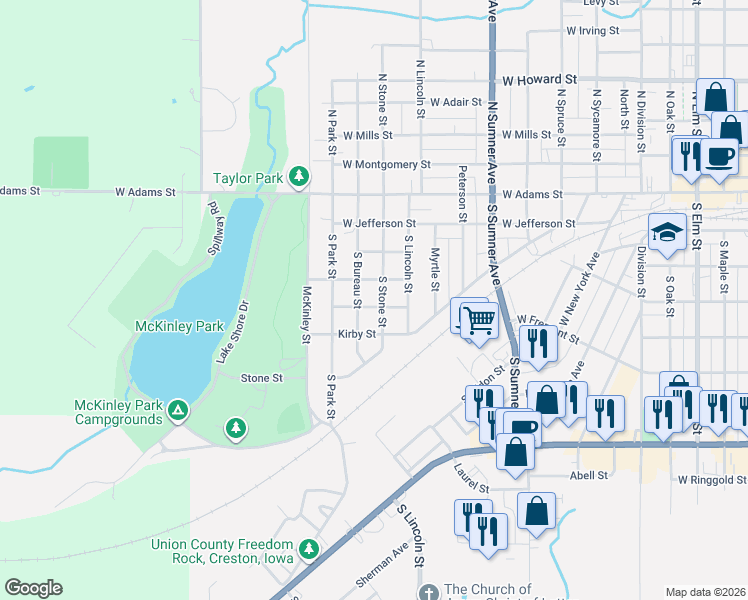 map of restaurants, bars, coffee shops, grocery stores, and more near 1300-1398 Hewitt Street in Creston