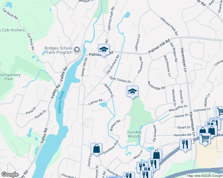 map of restaurants, bars, coffee shops, grocery stores, and more near 28 Rainbow Drive in Greenwich