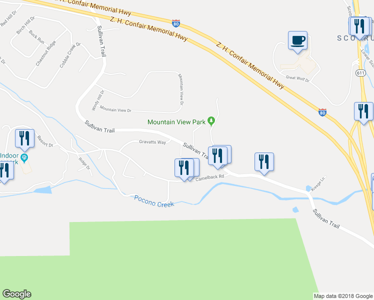 map of restaurants, bars, coffee shops, grocery stores, and more near 940 Sullivan Trail in Monroe County