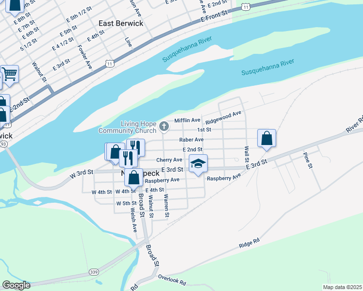 map of restaurants, bars, coffee shops, grocery stores, and more near 728 2nd St in Nescopeck