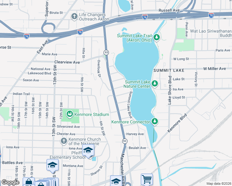 map of restaurants, bars, coffee shops, grocery stores, and more near in Akron