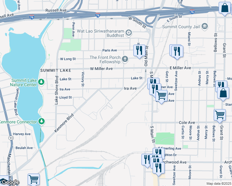 map of restaurants, bars, coffee shops, grocery stores, and more near 1226 Edison Avenue in Akron