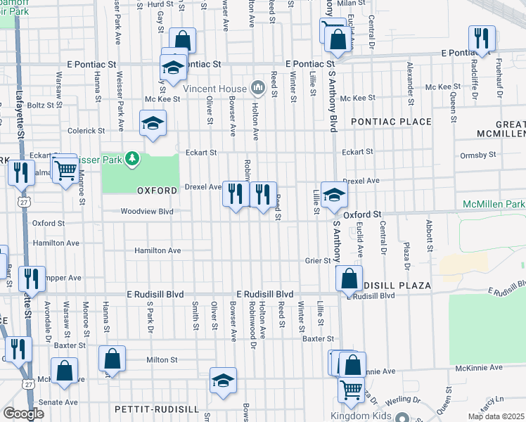 map of restaurants, bars, coffee shops, grocery stores, and more near 3409 Holton Avenue in Fort Wayne