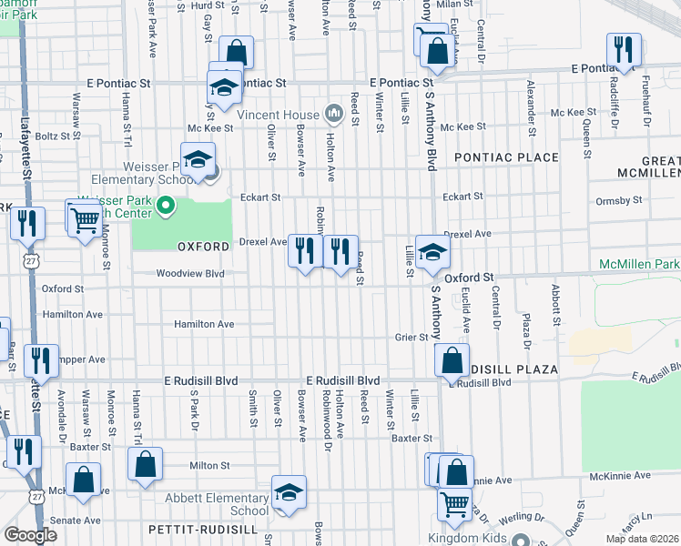 map of restaurants, bars, coffee shops, grocery stores, and more near 3409 Holton Avenue in Fort Wayne