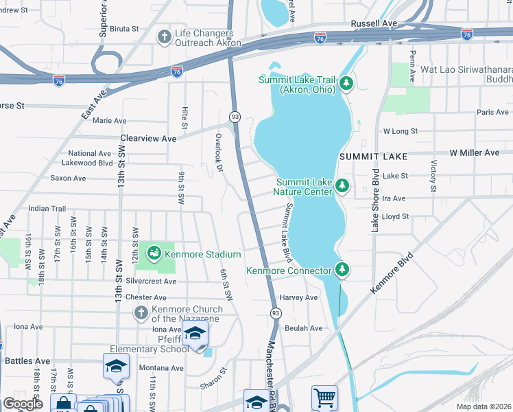 map of restaurants, bars, coffee shops, grocery stores, and more near in Akron