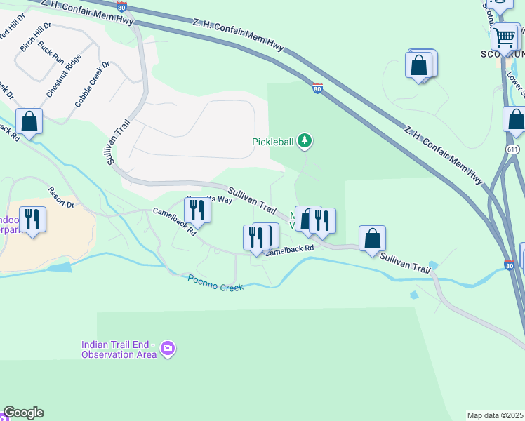 map of restaurants, bars, coffee shops, grocery stores, and more near 103 Perch Drive in Tannersville