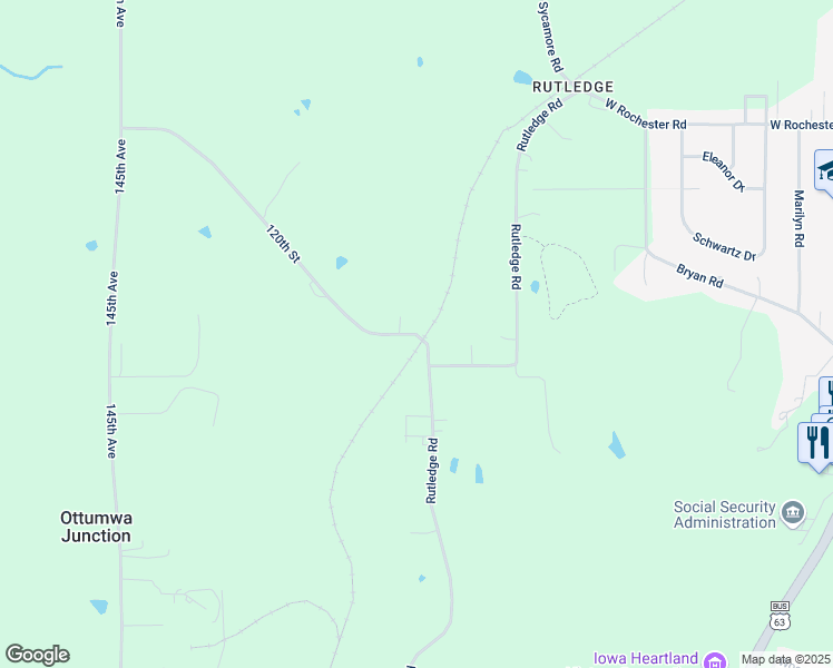 map of restaurants, bars, coffee shops, grocery stores, and more near 13947 120th Street in Ottumwa