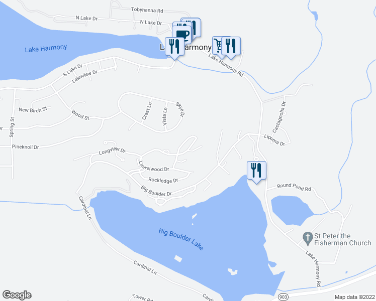 map of restaurants, bars, coffee shops, grocery stores, and more near 480 Summit Wind Drive in Lake Harmony