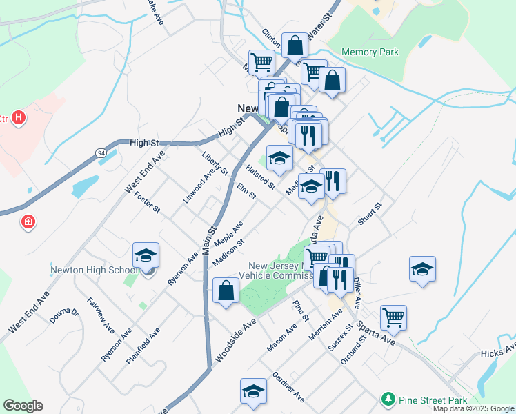 map of restaurants, bars, coffee shops, grocery stores, and more near 7 Maple Avenue in Newton