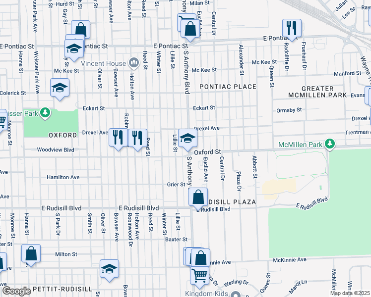 map of restaurants, bars, coffee shops, grocery stores, and more near 3414 South Anthony Boulevard in Fort Wayne