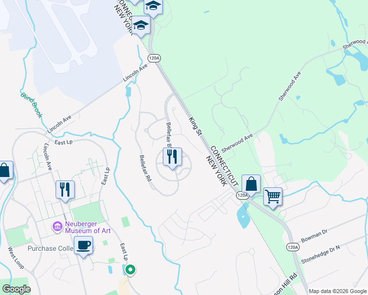 map of restaurants, bars, coffee shops, grocery stores, and more near 8 Heirloom Court in Rye Brook