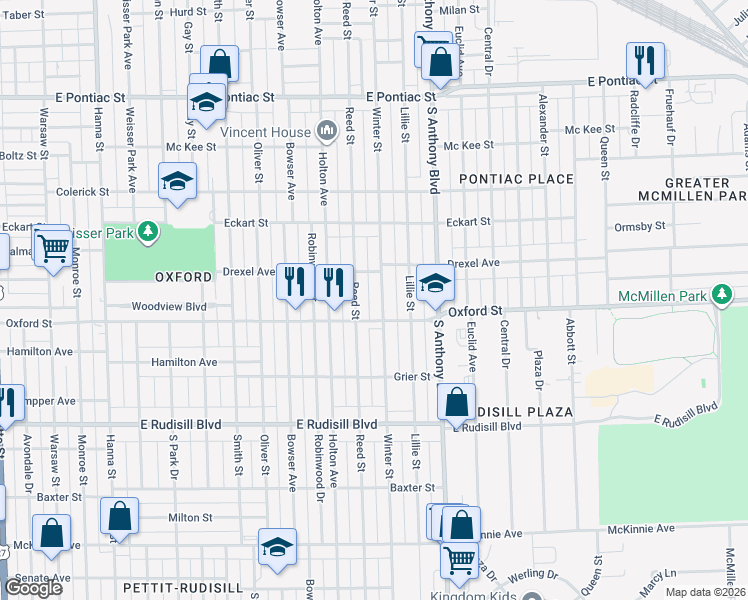 map of restaurants, bars, coffee shops, grocery stores, and more near in Fort Wayne