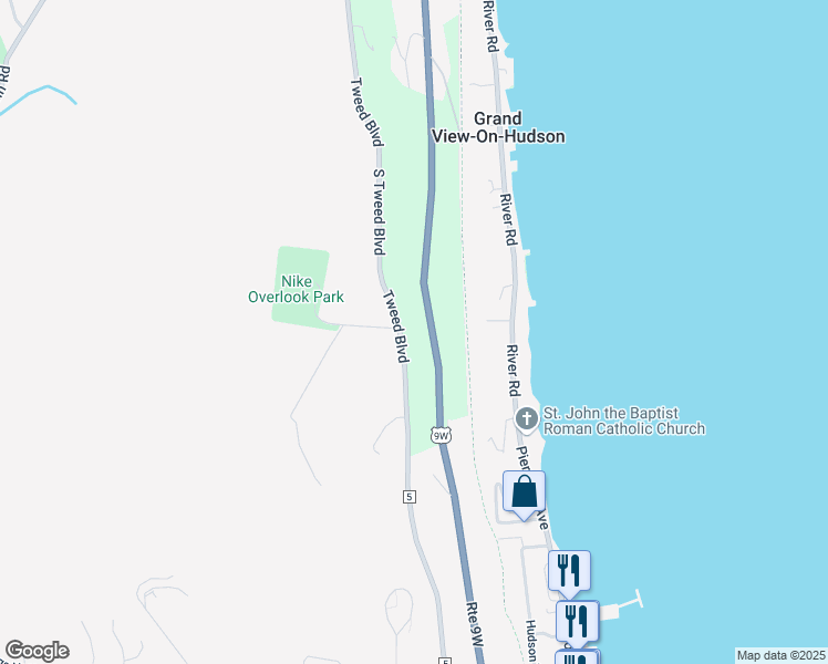 map of restaurants, bars, coffee shops, grocery stores, and more near 119 Tweed Boulevard in Nyack
