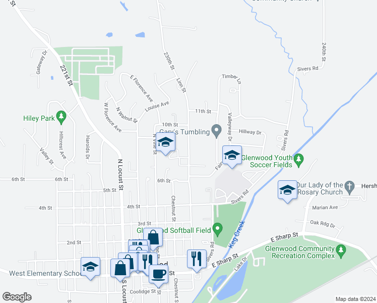 map of restaurants, bars, coffee shops, grocery stores, and more near 808 North Linn Street in Glenwood