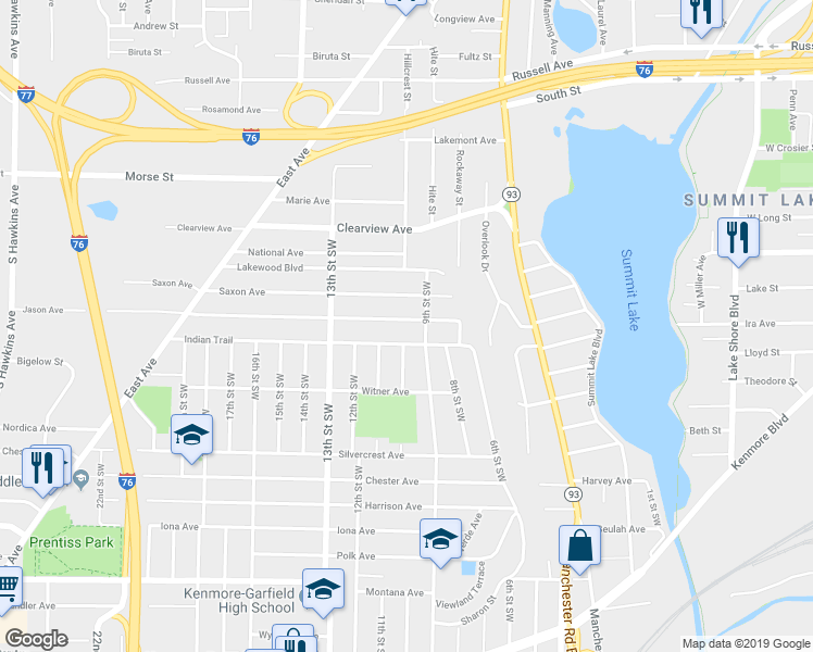 map of restaurants, bars, coffee shops, grocery stores, and more near 796 Indian Trail in Akron