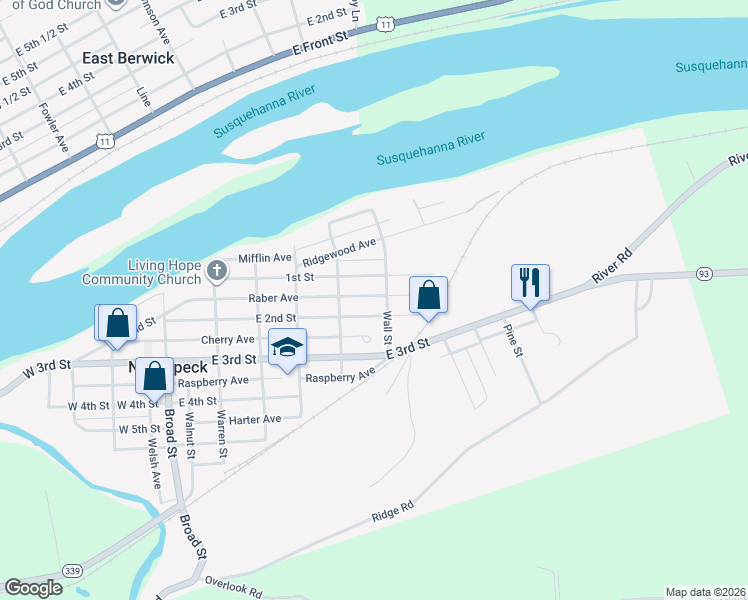 map of restaurants, bars, coffee shops, grocery stores, and more near 920 East 2nd Street in Nescopeck