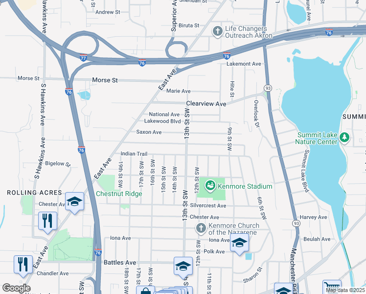 map of restaurants, bars, coffee shops, grocery stores, and more near 868 Jason Avenue in Akron
