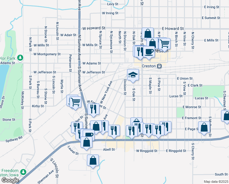 map of restaurants, bars, coffee shops, grocery stores, and more near 400 Livingston Avenue in Creston