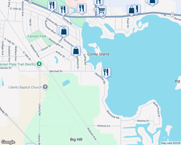 map of restaurants, bars, coffee shops, grocery stores, and more near 1711 Idlewild Drive in Rochester