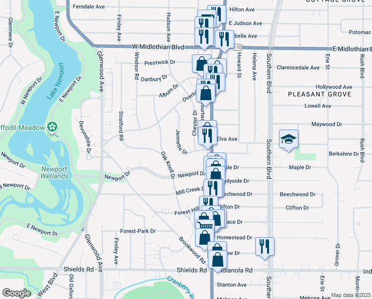map of restaurants, bars, coffee shops, grocery stores, and more near 98 Jennette Drive in Youngstown