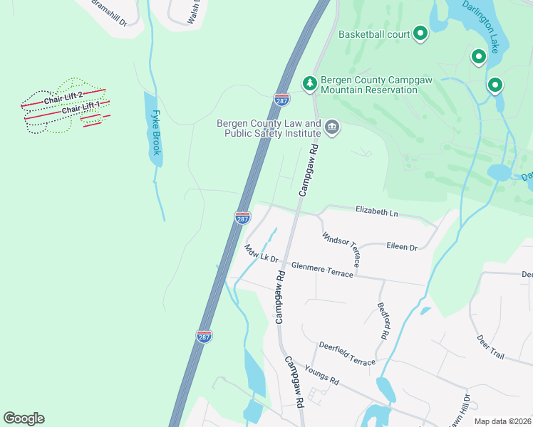 map of restaurants, bars, coffee shops, grocery stores, and more near 17 Meadowlake Drive in Mahwah