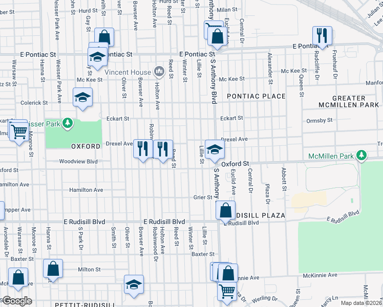 map of restaurants, bars, coffee shops, grocery stores, and more near 3221 Winter Street in Fort Wayne