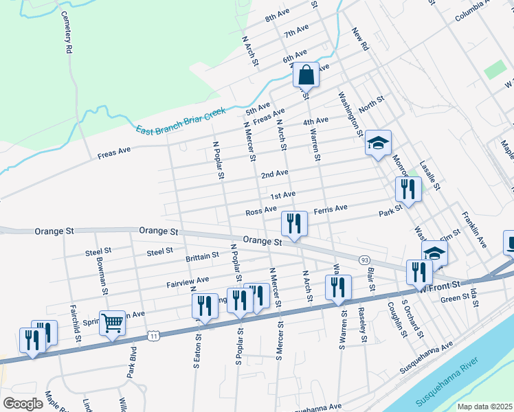 map of restaurants, bars, coffee shops, grocery stores, and more near 1330 1st Avenue in Berwick