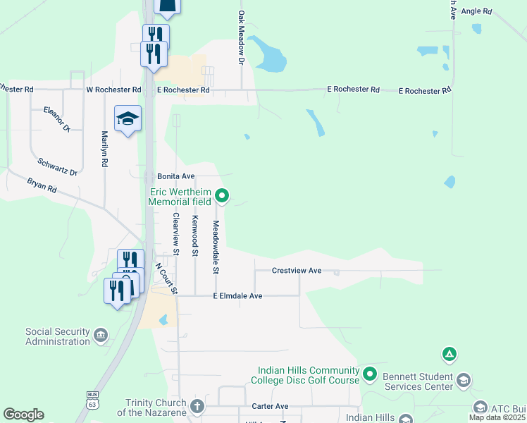 map of restaurants, bars, coffee shops, grocery stores, and more near 422 Mccarroll Drive in Ottumwa