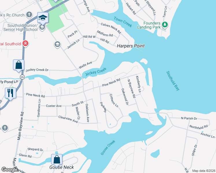 map of restaurants, bars, coffee shops, grocery stores, and more near 3295 Pine Neck Road in Southold