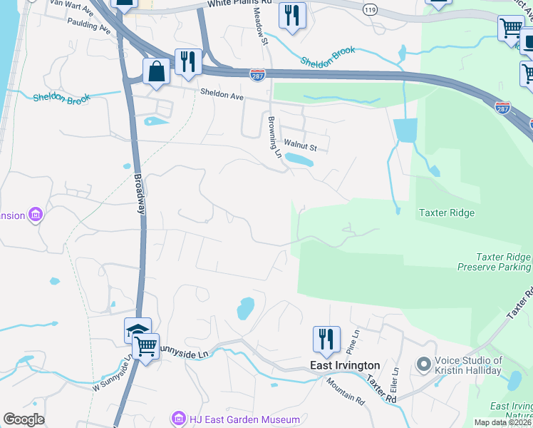 map of restaurants, bars, coffee shops, grocery stores, and more near Carriage Trail in Westchester County