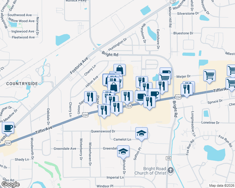map of restaurants, bars, coffee shops, grocery stores, and more near 1800 Tiffin Avenue in Findlay