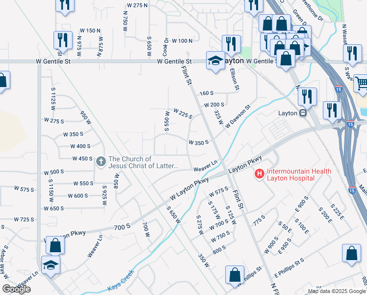 map of restaurants, bars, coffee shops, grocery stores, and more near 432 West 350 South in Layton