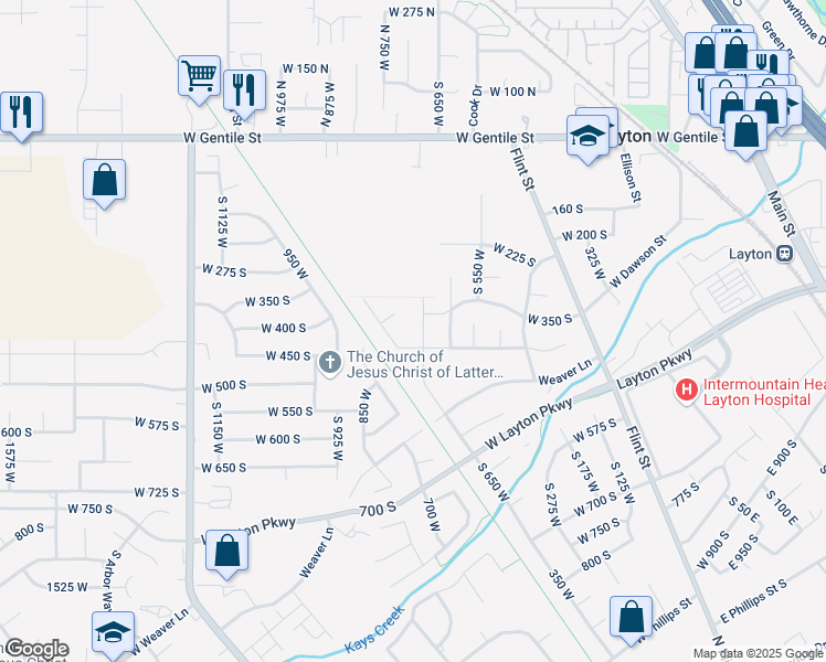 map of restaurants, bars, coffee shops, grocery stores, and more near 722 West 350 South in Layton