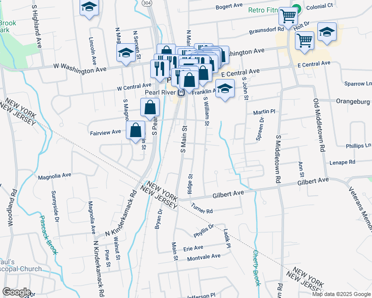 map of restaurants, bars, coffee shops, grocery stores, and more near 120 South Main Street in Pearl River