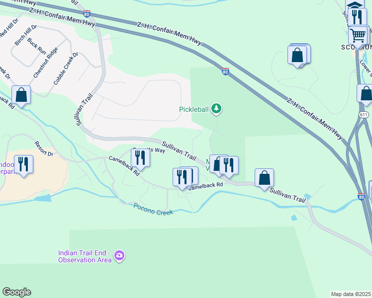 map of restaurants, bars, coffee shops, grocery stores, and more near 1731 Sullivan Trail in Tannersville