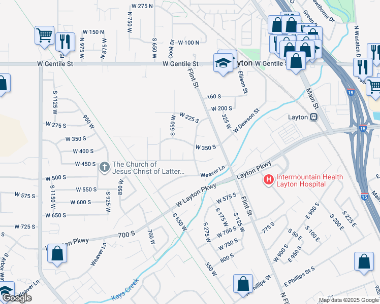 map of restaurants, bars, coffee shops, grocery stores, and more near 432 West 350 South in Layton