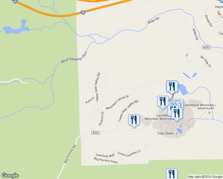 map of restaurants, bars, coffee shops, grocery stores, and more near Upper Deer Valley Road in Tannersville